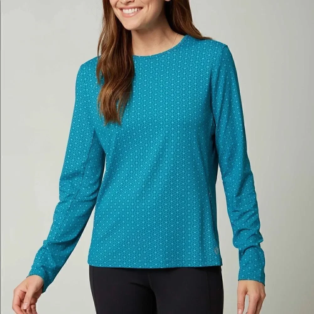 HANG TEN Ladies Long Sleeve Rash Guard Swim Shirt Zip Side Pocket and UPF 50+ - Picture 3 of 16